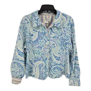 Coldwater creek XL blue multicolor paisley print front button cotton jacket